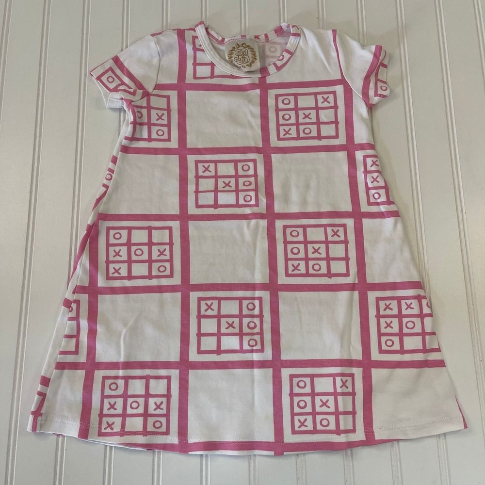 The Beaufort Bonnet Company Girls Pink Tic Tac Toe Pima Cotton Dress Size 5 READ
